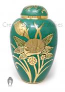 Big Dome Top Green Floral Adult Memorial Urn for Ashes