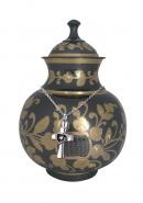 Black and Golden Floral Human Adult Memorial Urn Ashes + FREE Pendant Jewellery Urn