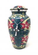 Blue Floral Aluminium Large Cremation Urn for Human Ashes+ Free jewellery Urn