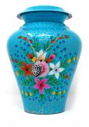 Blue Meadow Flowers Brass Cremation Urn for Ashes+ Free jewellery Urn