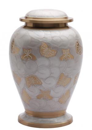 Butterflies Pearl White Adult Memorial Urn for Ashes