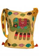 Cotton Design Handmade Embroidered Women Handbag - Lemon Yellow Color