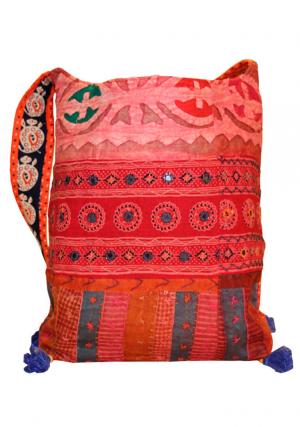 Cotton Design Handmade Embroidered Women Handbag, Shoulder bag  - Pink and Red Color