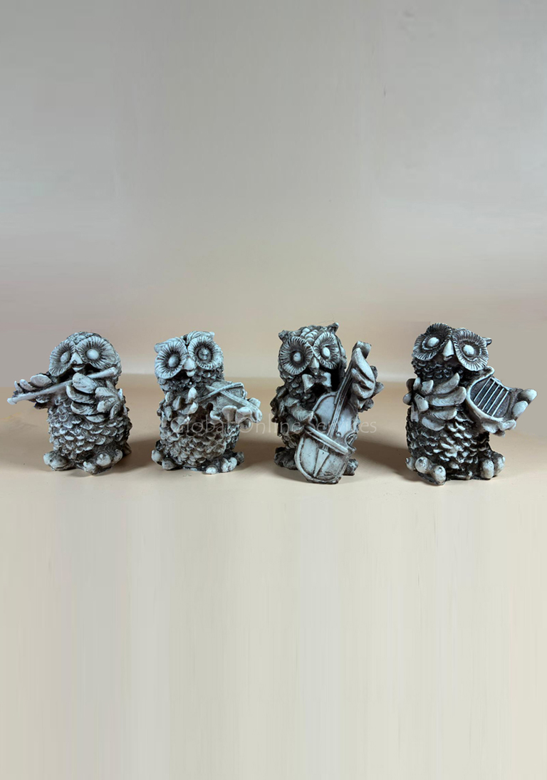 Set of Four Hand-Painted Musical Owl Figurines