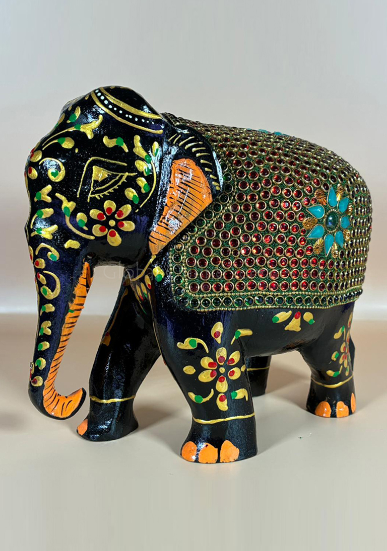 Decorative Stonework Mosaic Brown Figurine Elephant, Hand Painted 6 Inch Tall Elephant for Home