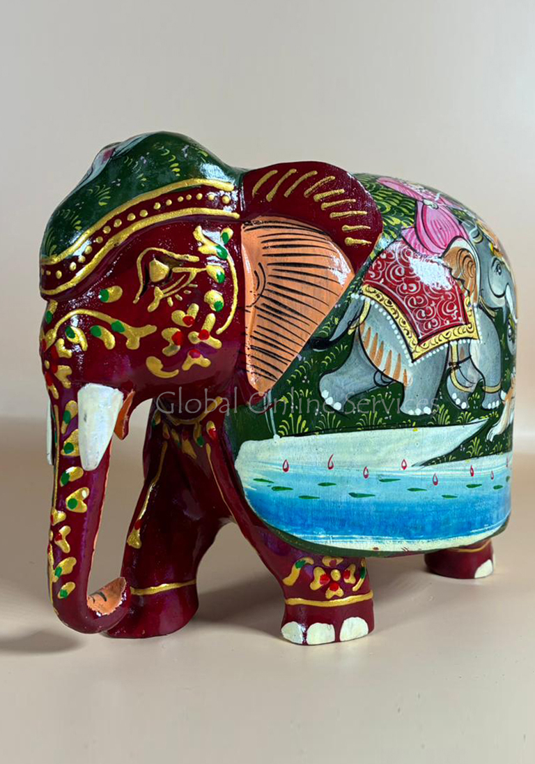 Hand Painted 5-inches Mosaic Figurine Red Elephant