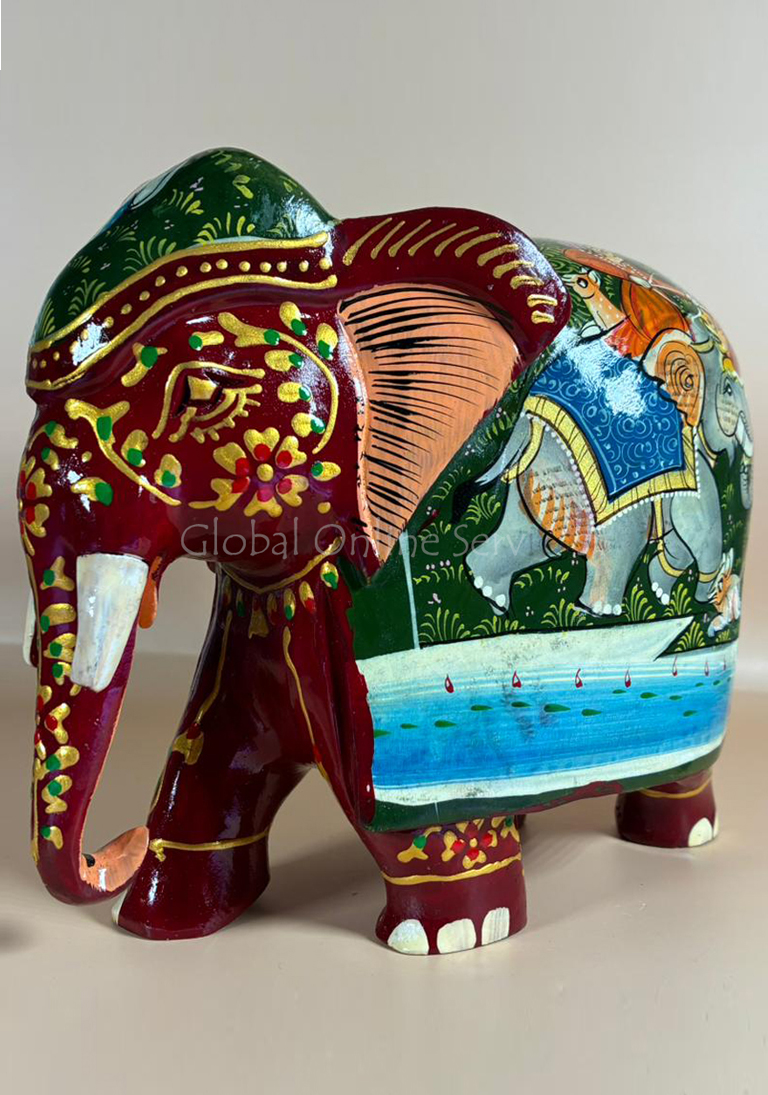 Hand Painted 6-inches Mosaic Figurine Red Elephant