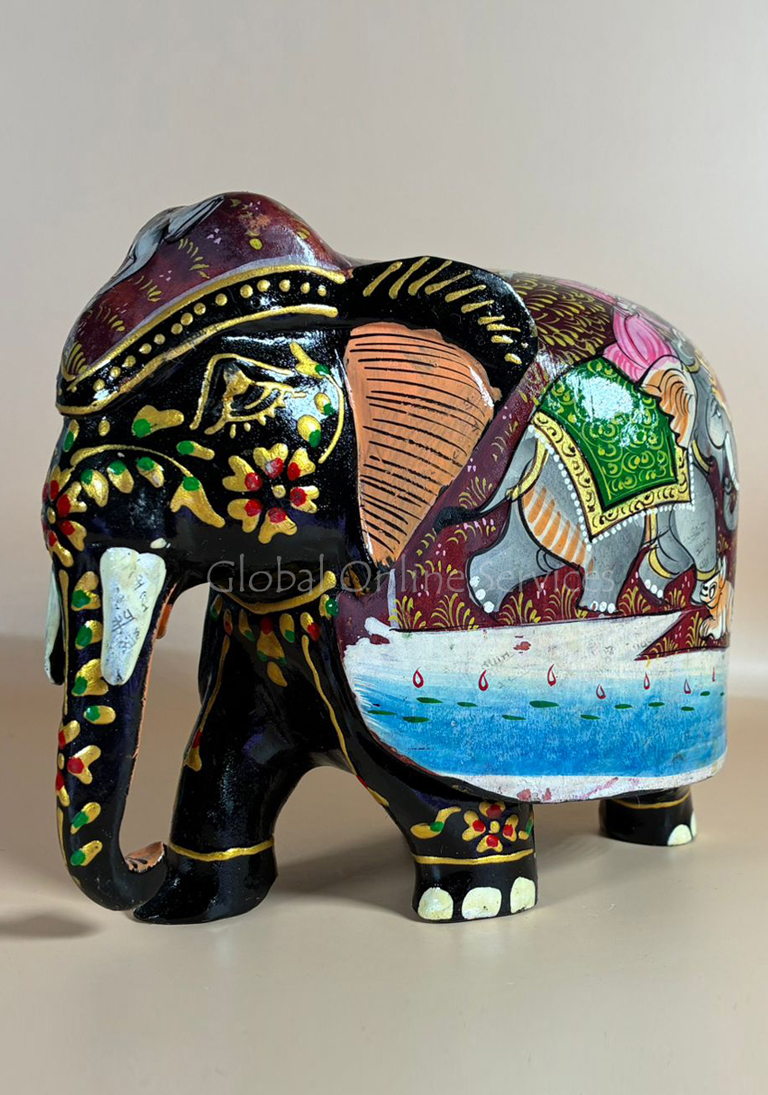 Hand Painted 5-inches Mosaic Figurine Black Elephant