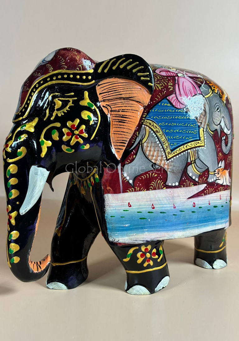 Hand Painted 6-inches Mosaic Figurine Black Elephant