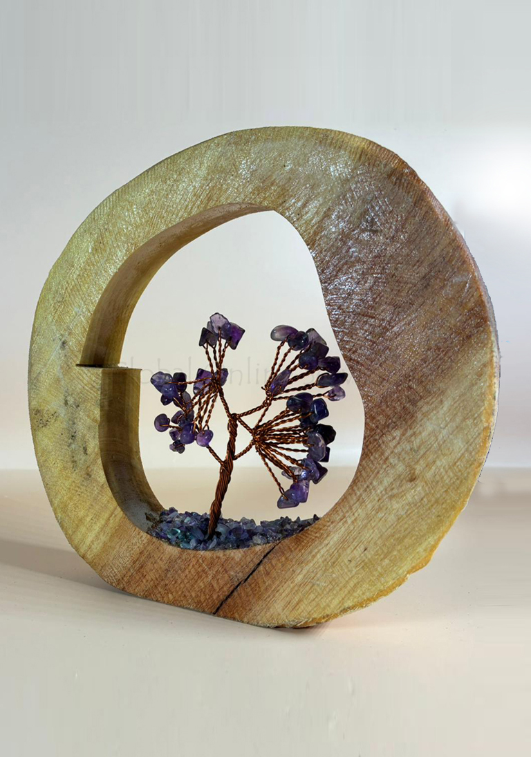 Handcrafted Wooden Frame Chakra Gemstone Tree with Purple Stone Chips
