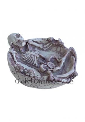 Hand-Painted Skeleton Basket Ashtray (White)