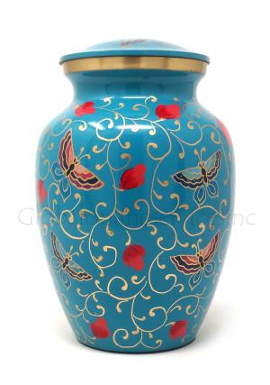 Floral Butterflies Medium Brass Cremation Urn for Ashes