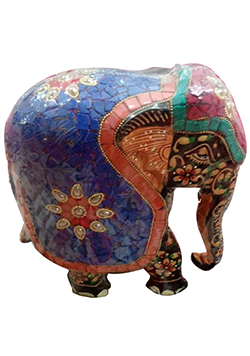 Hand-Painted Mosaic Elephant with Multicolor Stone Inlay and Jewel Accents