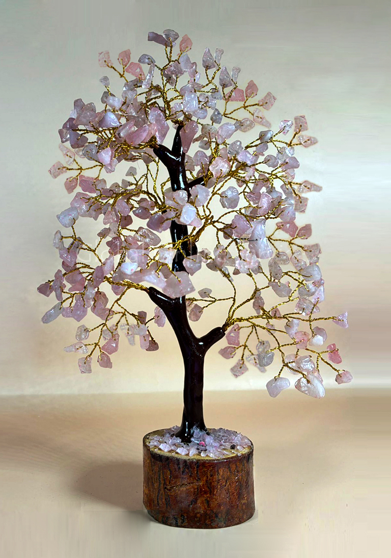 Handcrafted Rose Quartz Chakra Tree with Golden Wire Branches
