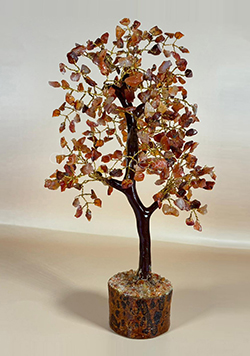 Handcrafted Rose Quartz Orange Chakra Tree with Golden Wire Branches