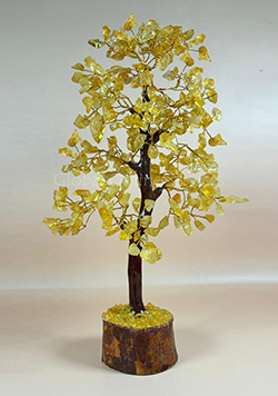Handcrafted Rose Quartz Yellow Chakra Tree with Golden Wire Branches