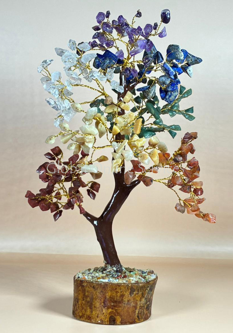 Chakra Gemstone Tree, 7 Chakra Crystal Tree with Wood Base