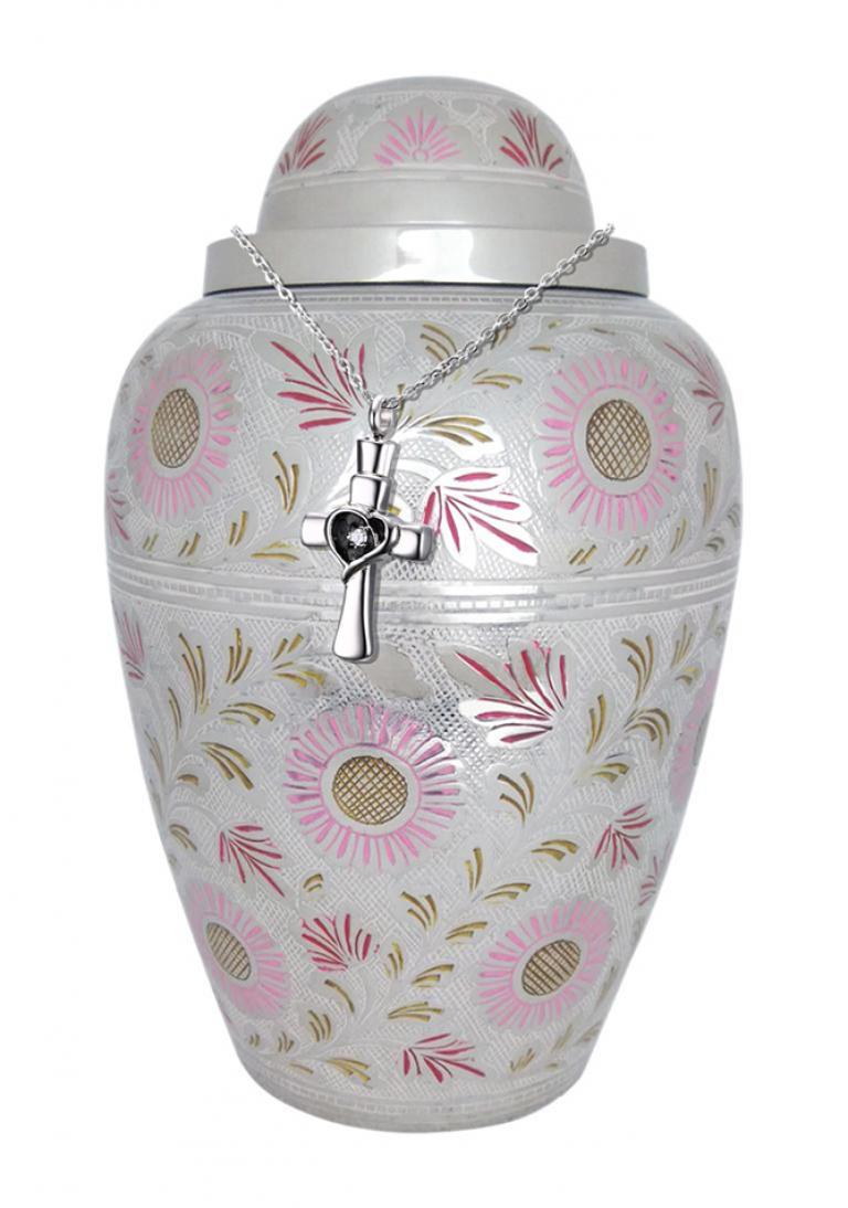 Online Large Pink & White Floral Adult Urn Ashes, Cremation Brass Urn