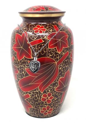 Large Red Flower Petals Cremation Urn for Ashes+ Free jewellery Urn