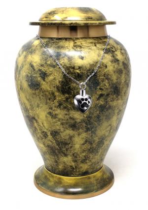 Large yellow brass metal large funeral urn for cremation adult ashes+ Free jewellery Urn