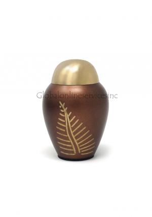 Beautiful Small Bronze Leaf  Engraved Brass  Keepsake Cremation Urn for Ashes