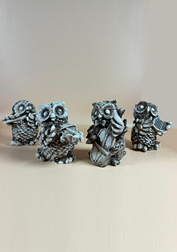 Set of Four Hand-Painted Musical Owl Figurines