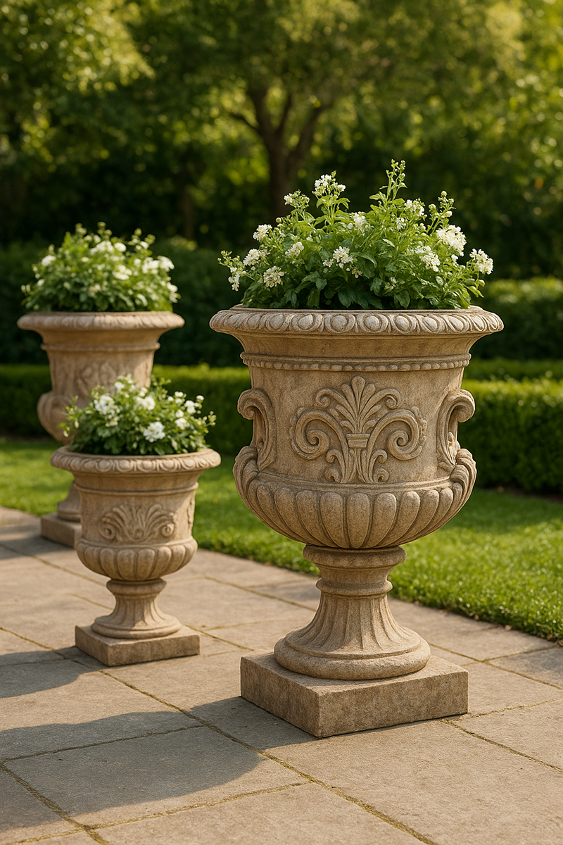 Decorative Outdoor Stone Urns Symbol of Wealth Outdoor Planters and Urns.