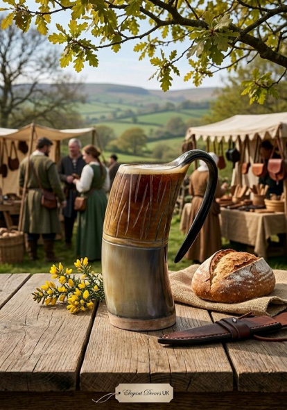 Horn Ale Black and Brown Handcrafted Beer Mug with Carved Upper